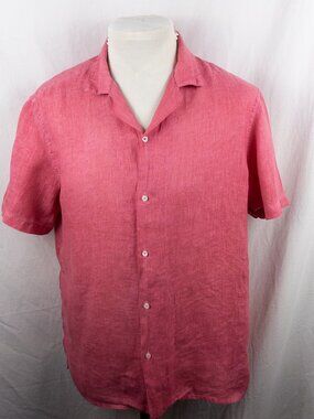 Altea Pink 100% Linen Camp Collar Short Sleeve Shirt L Made in Italy Summer